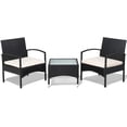 thumbnail image 1 of 3 PCS Patio Wicker Rattan Furniture Set, Outdoor Rattan Sofa Chair and Glass Coffee Table Set, Bistro Wicker Chair Table Set with Soft Cushion for Patio Garden Lawn Backyard Poolside Turquoise, 1 of 5
