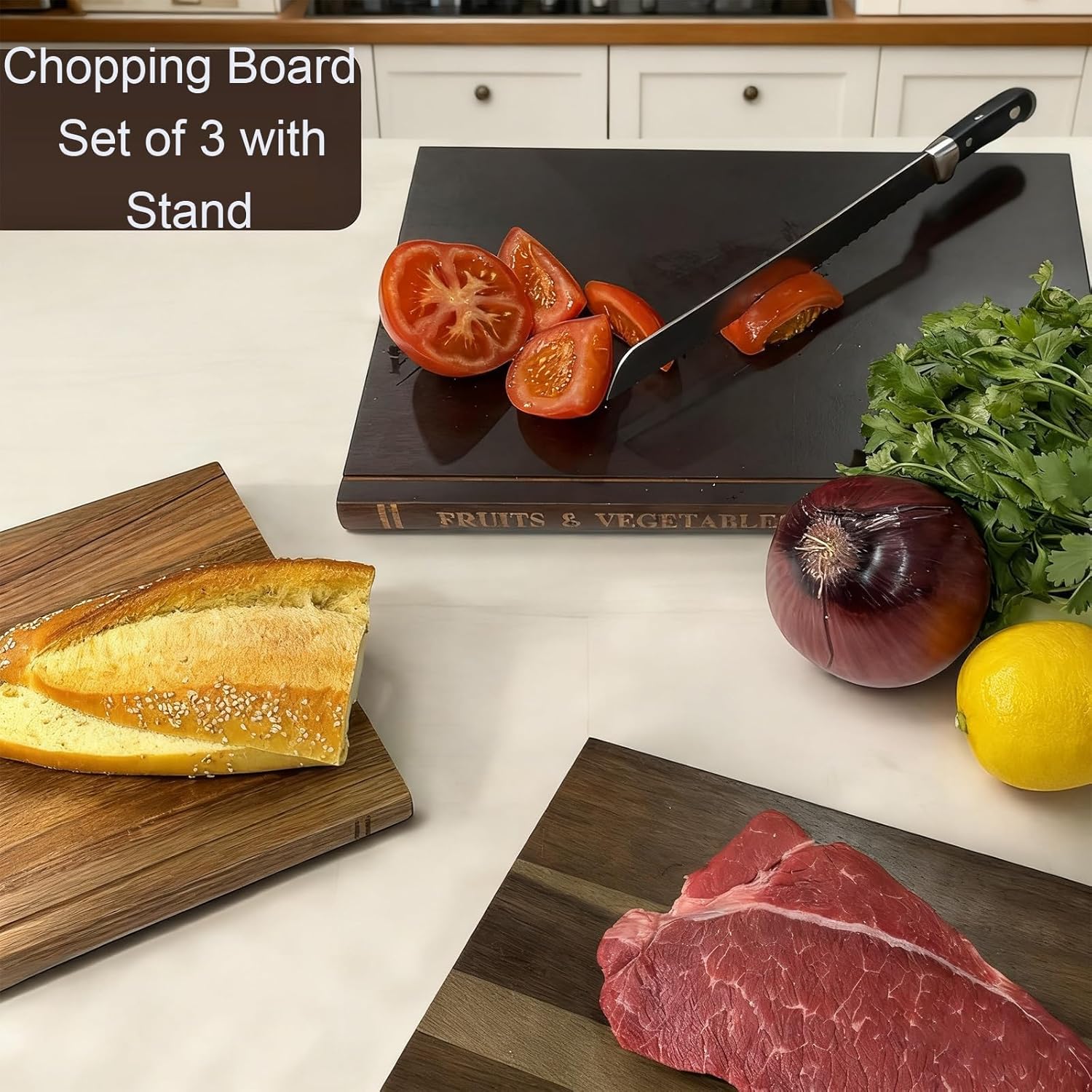 Cutting Board That Looks Like Books, Bamboo Cutting Boards for Kitchen, Large Wooden Cutting Board, for The Books Loving Chef, Fruits, Vegetables, Meat, Fish, Cheese and Bread