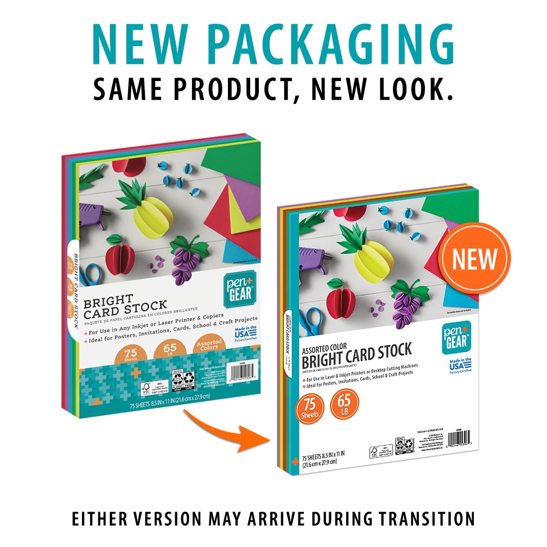 Pen+Gear Assorted Bright Card Stock, 8.5" x 11", 65 lb, 300 Sheets