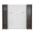 thumbnail image 6 of Queen Size Murphy Bed with Foldable Storage Cabinets, Modern Hideaway Wall Chest Bed with Open Shelves, Wooden Platform Bed Folded into Cabinet for Guest Room, Espresso, 6 of 9