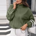 thumbnail image 6 of Pounoo Jackets for Women Stand Collar Long Sleeve Drawstring Hem Jacquard Plain Womens Jacket Relaxed Fit Travel Wear Wrinkle Resistant Jean Jacket Women, 6 of 8