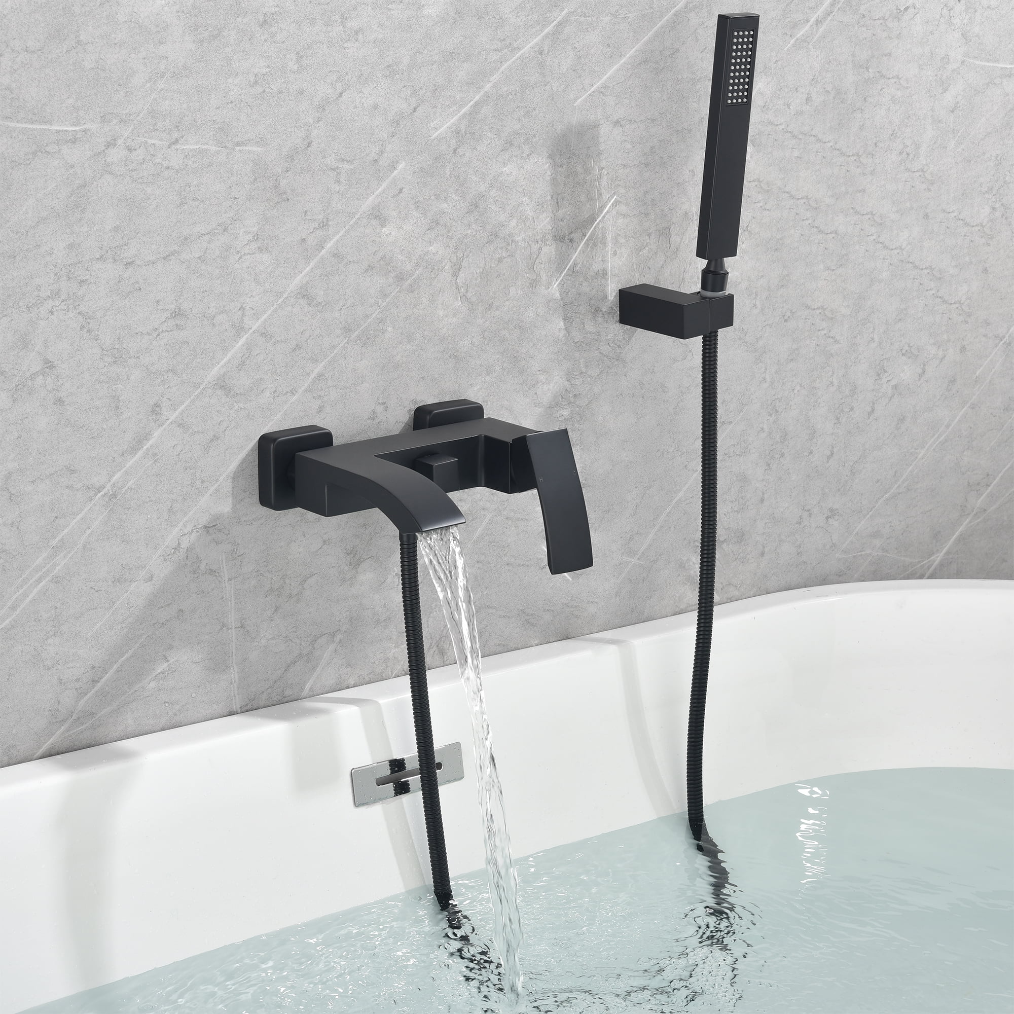 Wall Mounted Bathroom Bathtub Faucet with Hand Shower, Single Handle Tub Filler