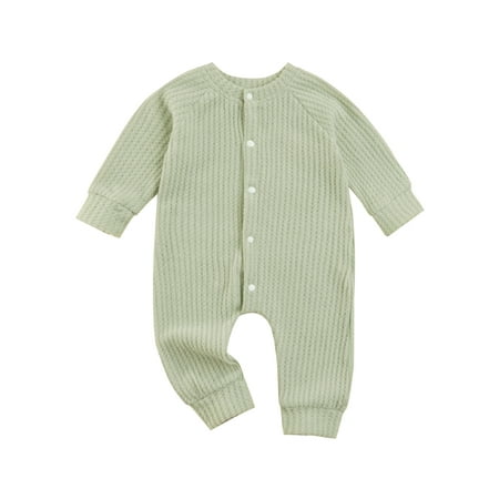 

Seyurigaoka Baby Fall Jumpsuit Solid Color Long Sleeve Romper with Snaps