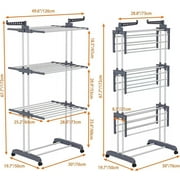 Clothes Drying Rack, 4 Tier Outdoor Laundry Drying Rack, Laundry Drying Rack with Foldable Wings Indoor, Gray