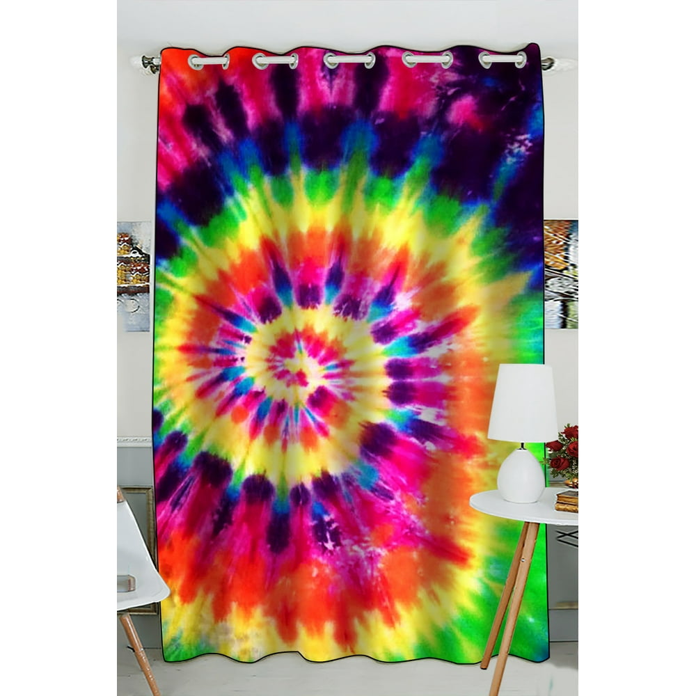GCKG Colorful Tie Dye Window Curtain,Colorful Tie Dye Grommet Blackout