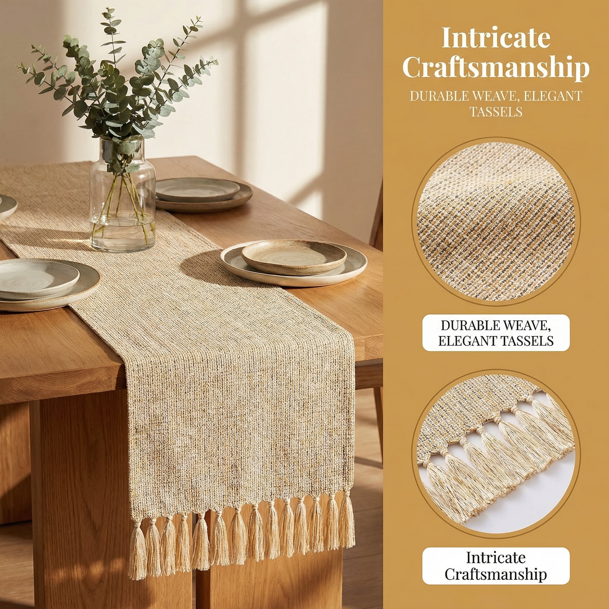 Unique Bargains Washable Polyester Table Runner for Birthday Decorations Beige 13"x108.3"