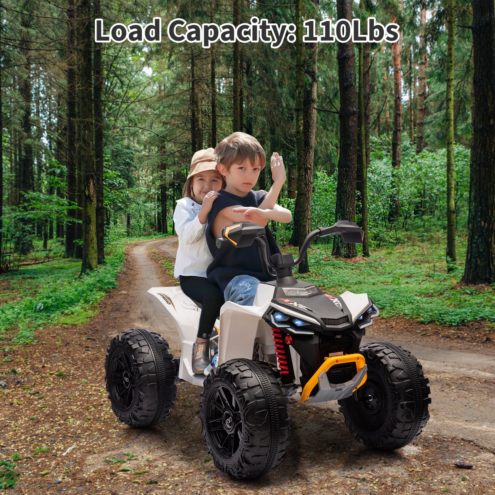 24V 2-Seater Electric Kids ATV Ride-On Car – Dual 550W Motors, Off-Road 4-Wheeler, 14.4'' Wheels, LED Lights, Music, High/Low Speed, For Boys & Girls Ages 3-8