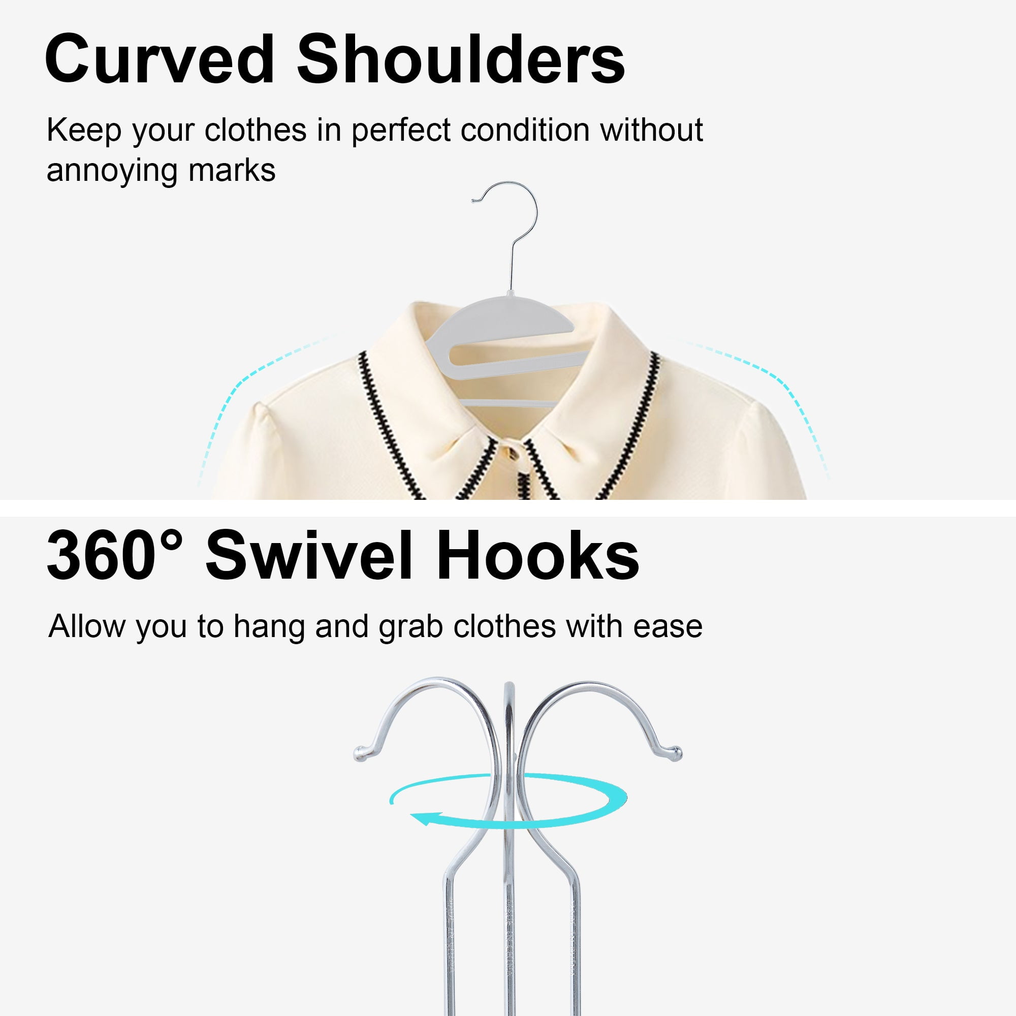 VECELO 50 Pack Heavy Duty Plastic Hangers, 360º Swivel Hook Coat Hangers, Non-Slip, Space-Saving, Dark Gray