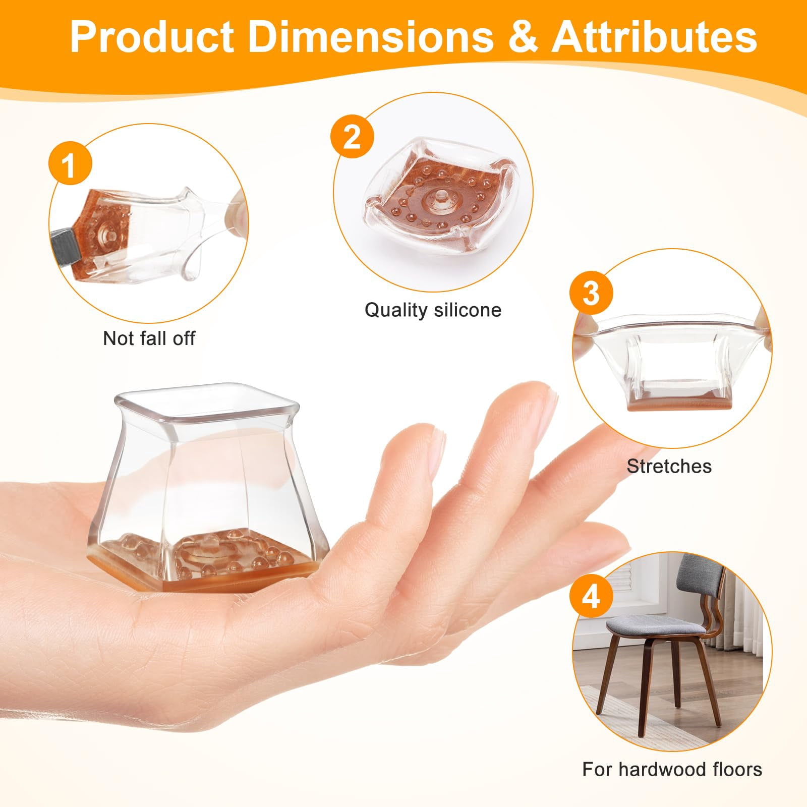 16 Pack Chair Leg Floor Protectors for Hardwood Floors, Silicone Felt Pads, Furniture Feet Covers, Scratch and Noise Reduction, Universal Large Size