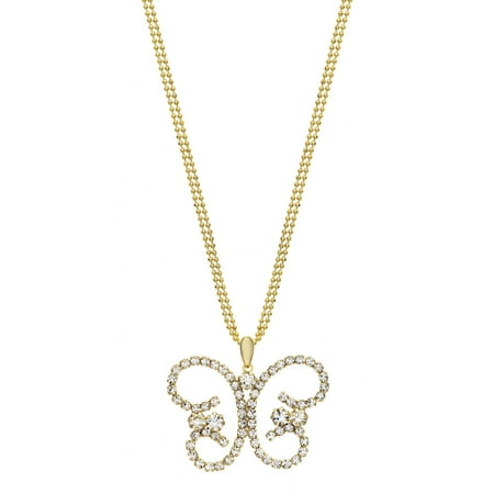 Austrian Crystal Butterfly Flower - Handset Austrian Crystal 14kt Gold-Plated Butterfly Drop Necklace