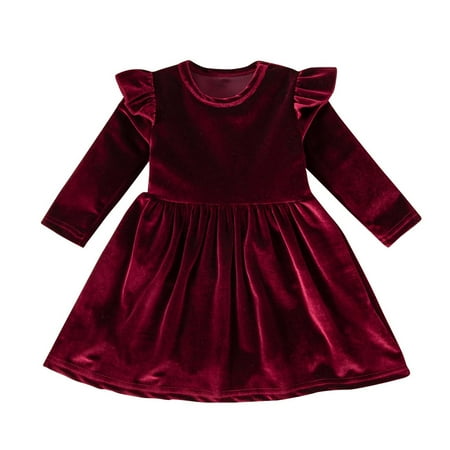 

Dezsed 9M-5Y Kids Dresses For Girls Toddler Baby Little Girl Velvet Ruffle A-Line Dress Solid Color Long Sleeve Party Dresses Baby Girls Kids Christmas Outfit