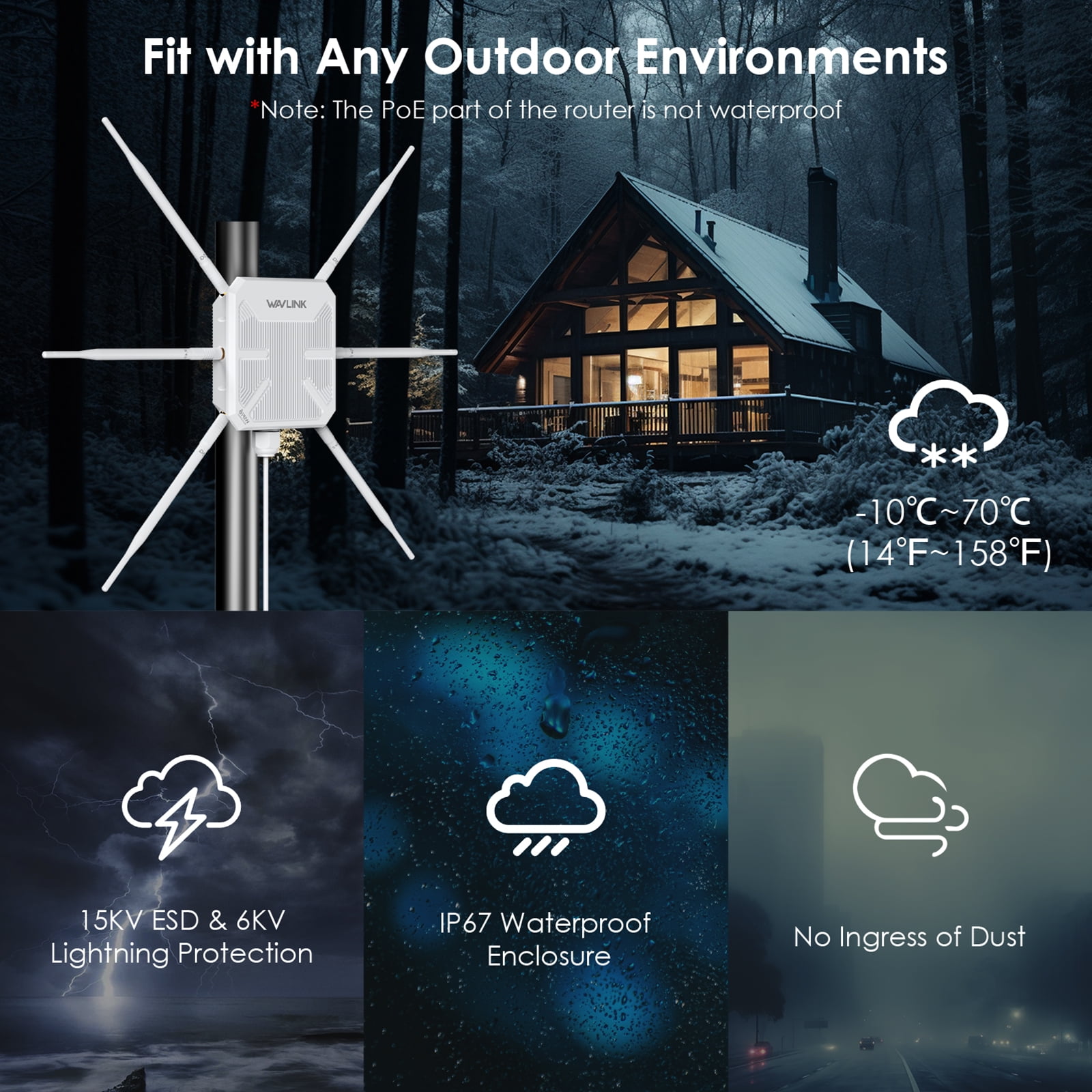 WiFi6 Outdoor Router AX3000 Access Point, Dual Band WiFi Router Mesh Extender with PoE/ Weatherproof