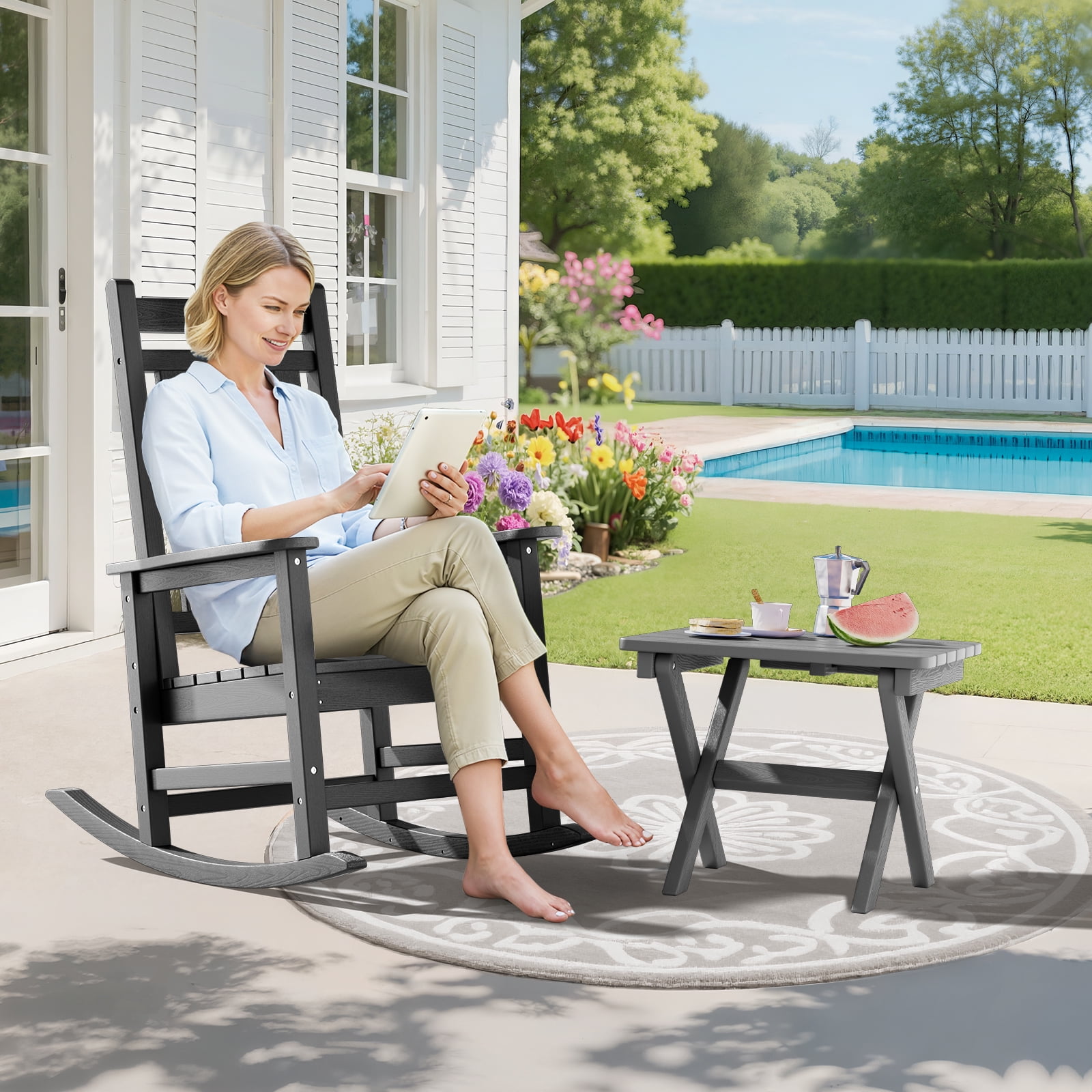 SERWALL Outdoor Small Folding Side Table, HDPE All Weather Adirondack End Table, No Assembly Required, Gray