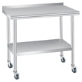 thumbnail image 1 of EastVita 36x24 Inches Stainless Steel Prep Work Table with Backsplash and 4 Caster Wheels Commercial Heavy Duty Kitchen Worktable Adjustable Under Shelf for Restaurant Business Home Outdoor Use, 1 of 6