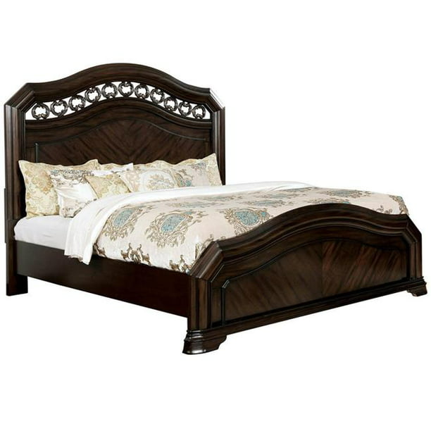 Benjara Bm214581 Eastern King Size Bed With Ornate Scrollwork Headboard Mirror Trim Brown Walmart Com Walmart Com