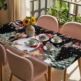 thumbnail image 3 of Black Christmas Table Cloths for 3 Foot Rectangle Tables, Red Snowman Xmas Tree Snowflake Winter Patio Waterproof Elastic Fitted Tablecloths, Washable Rectangular Table Cover for Camping, 3 of 8