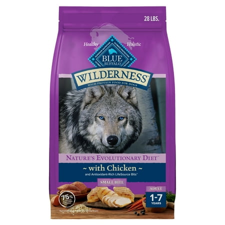 Blue Buffalo Wilderness Natural High-Protein Small-Bite Dry Food for Adult Dogs Chicken 28-lb bag.