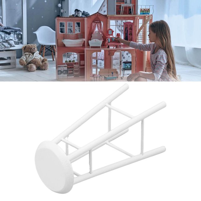 Miniature Stool, Decorative Burr Free DIY Accessory 1/12 Scaled Mini Bar Stool Lifelike for Dollhouse