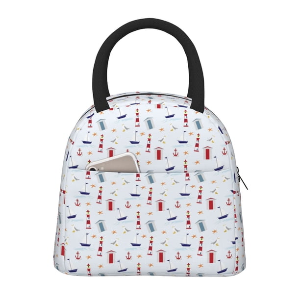Balery Nautical Lighthouse Sailboat Bolsa de Almuerzo para Mujeres, Caja de Almuerzo, Bolsa de Almuerzo Pequeña Impermeable, Tote de Almuerzo Reutilizable con Gran Capacidad