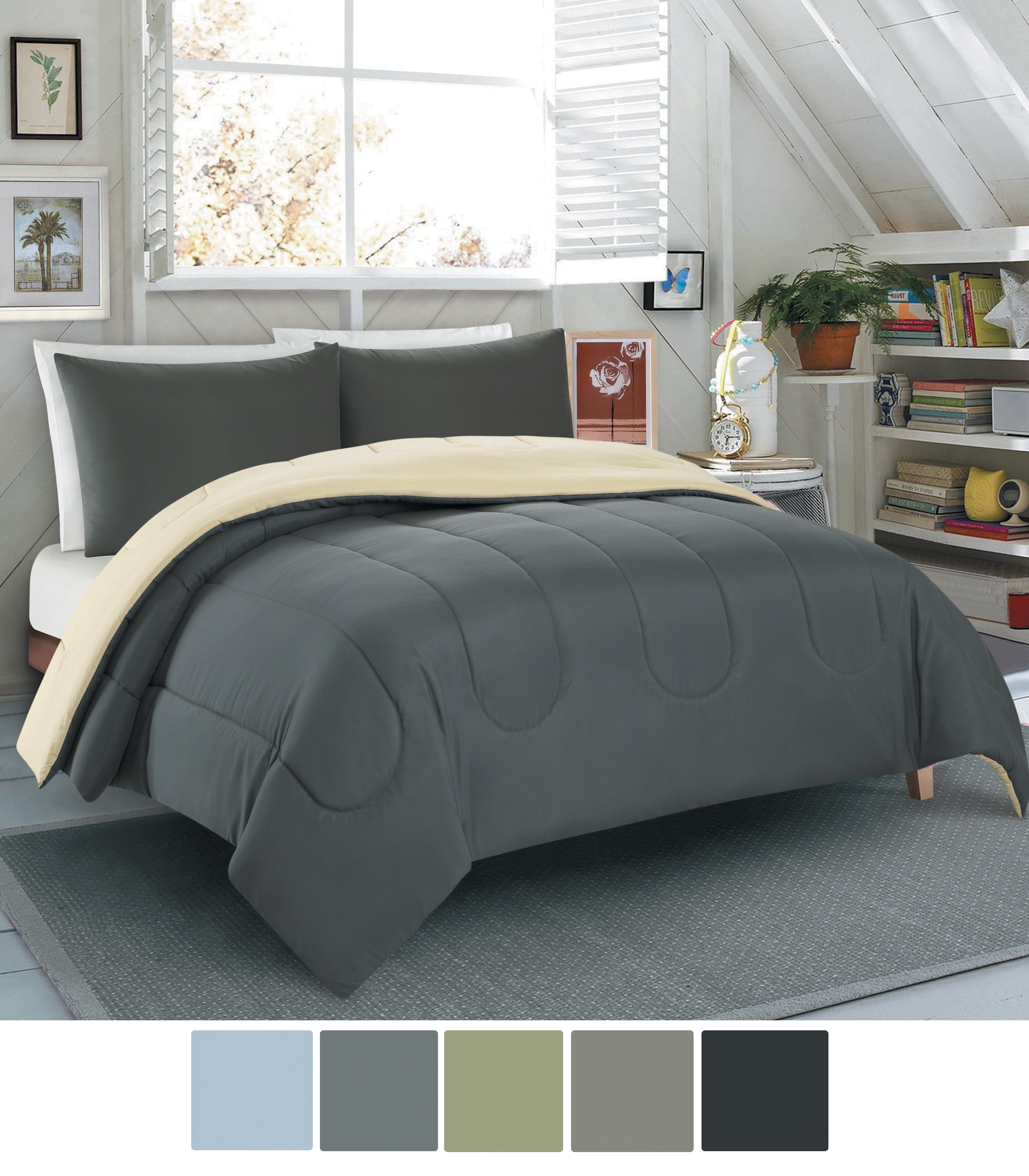 NC Home Fashions Solid Color Microfiber Reversible Comforter set