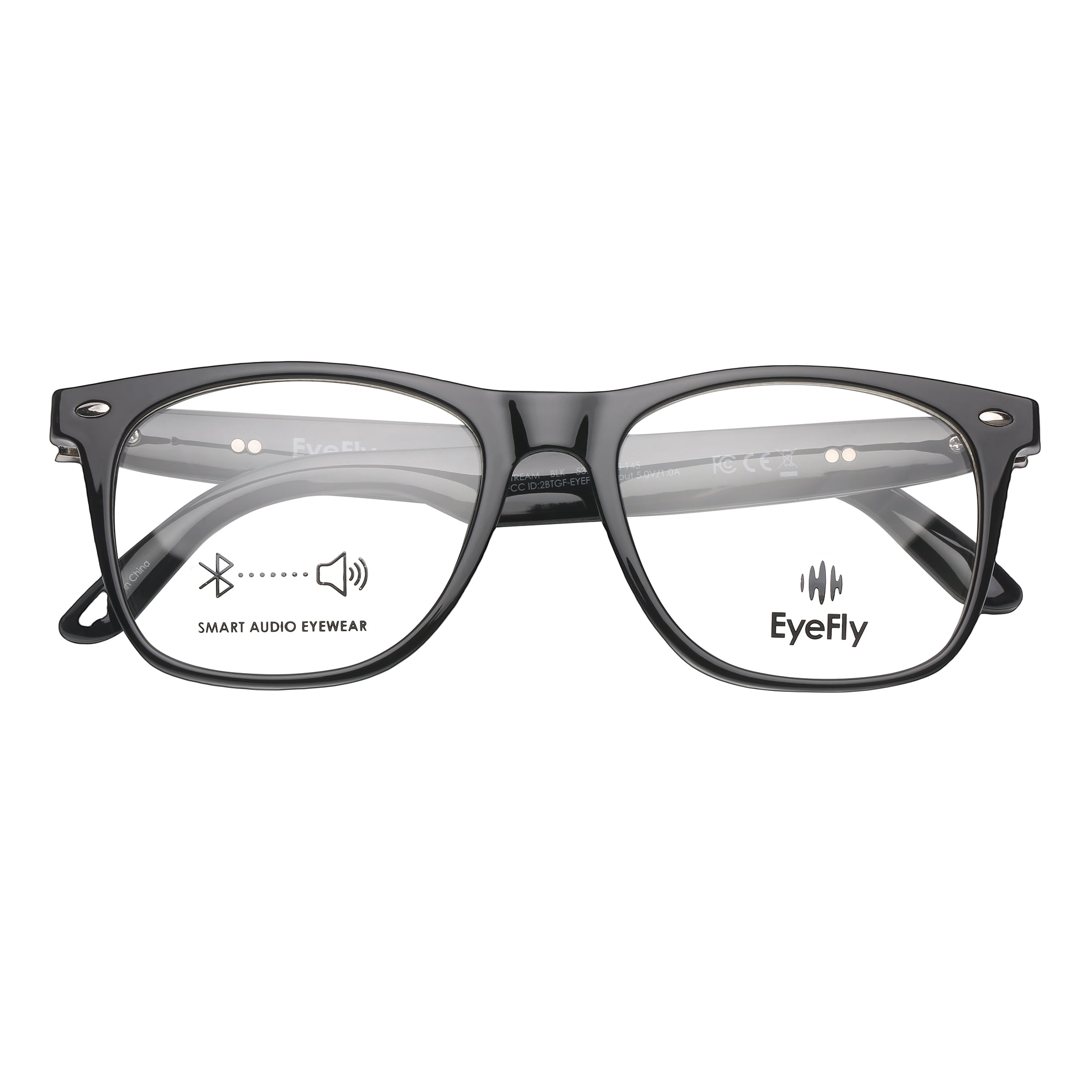 Eyefly Stream Prescription Ready Bluetooth Rechargeable Unisex Eyeglasses,Black, Includes Case