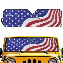 Psesaysky Novelty American Flag Windshield Sun Shade, Cute Shade Heat Shield Foldable, Block UV Rays, 52.95x16.14 inch, Compatible with Car SUV Off-road Vehicle