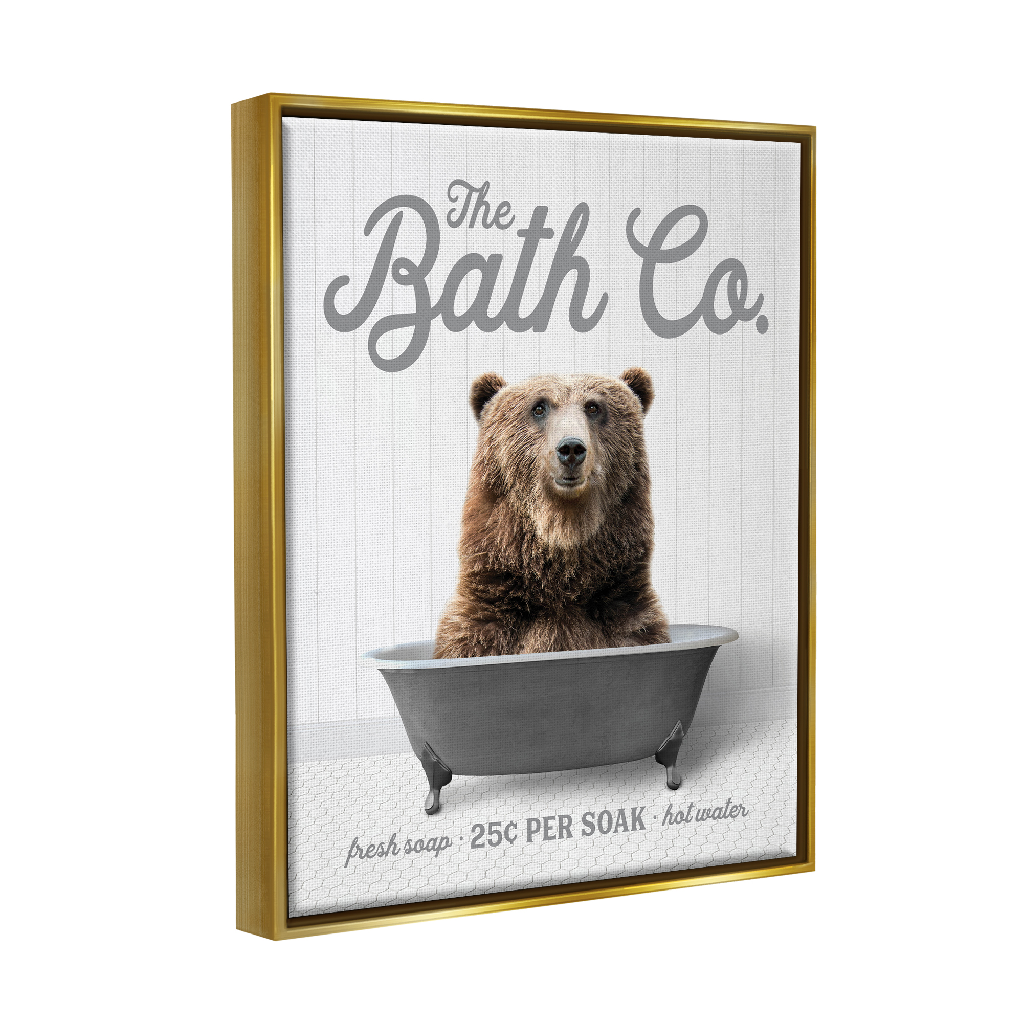 Stupell Industries Bear in Bathtub Animals & Insects Painting Gold Floater Framed Art Print Wall Art, 17 x 21