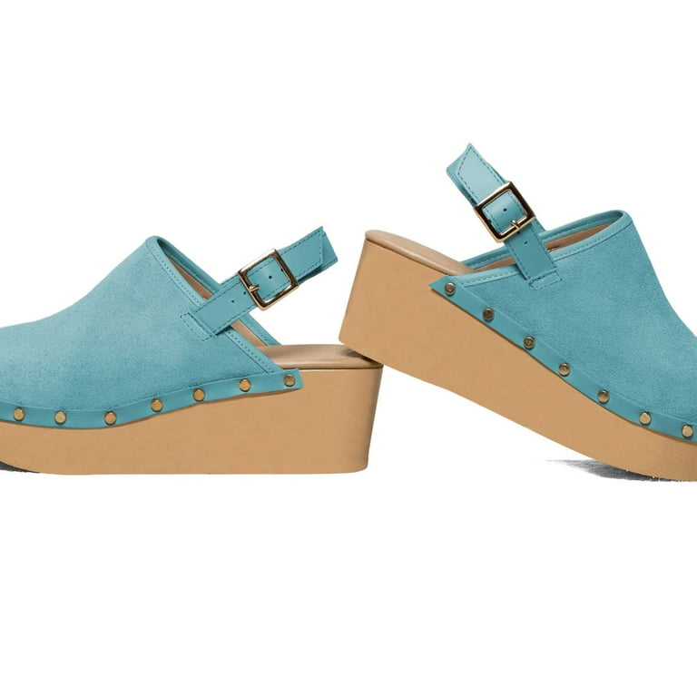 XYD Women Studded Round Closed Toe Slingback Buckle Sandals Wedge