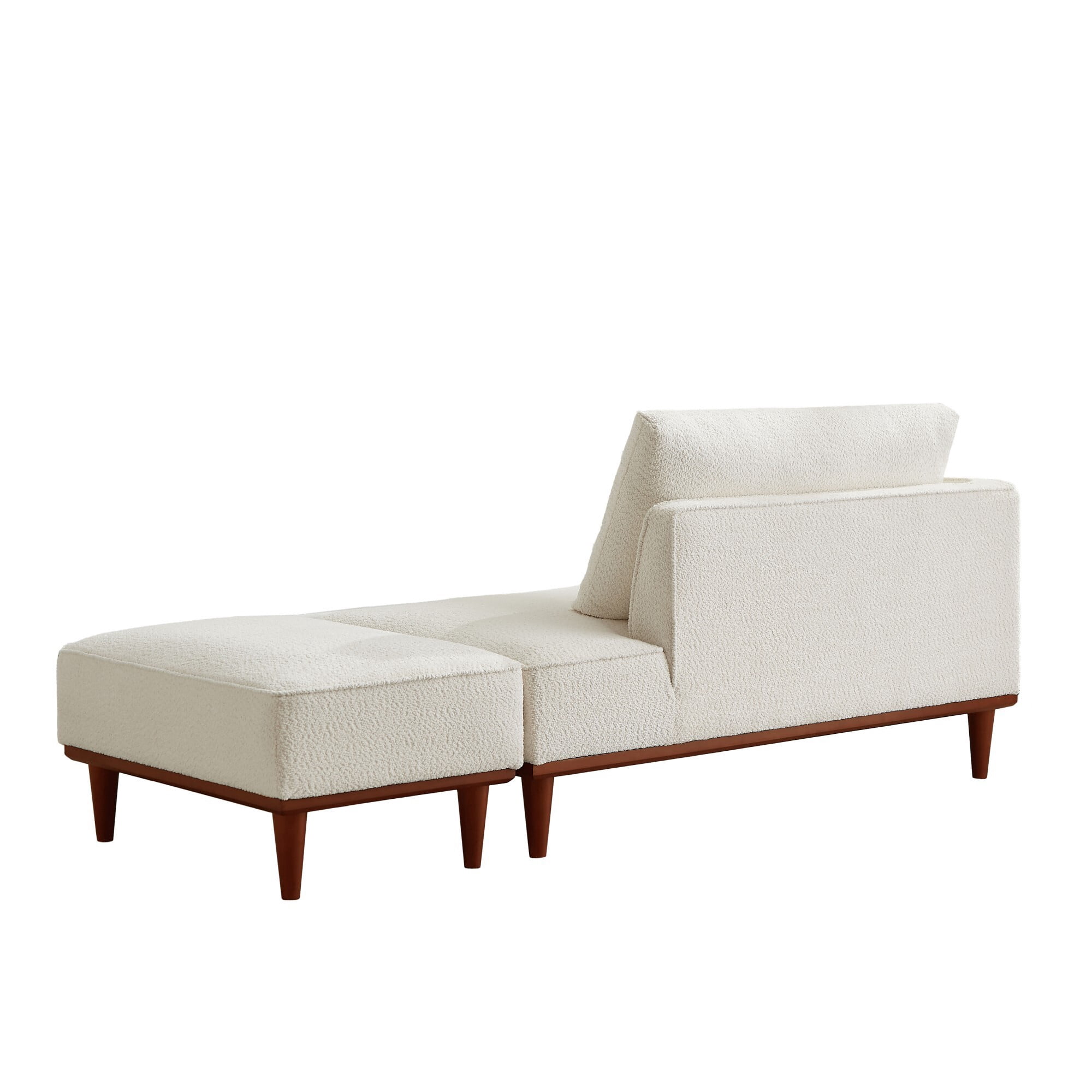 DEALTOPS Convertible Boucle Upholstered Chaise Lounge Chair with Ottoman for Living Room Bedroom, Cream