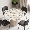 thumbnail image 2 of Gray Beige Floral Round Fitted Tablecloth with Elastic Edge, Waterproof Table Cloth Table Cover for 45"-54" Tables, Spring Modern Botanical Flowers Blossom Tablecloths for Dining Picnic Outdoor, 2 of 9