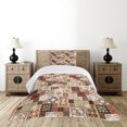 thumbnail image 4 of Ambesonne Moroccan Quilted Bedspread Set 2 Pcs, Vintage Square Pattern, Twin Size, Cream Dark Coral Brown, 4 of 5