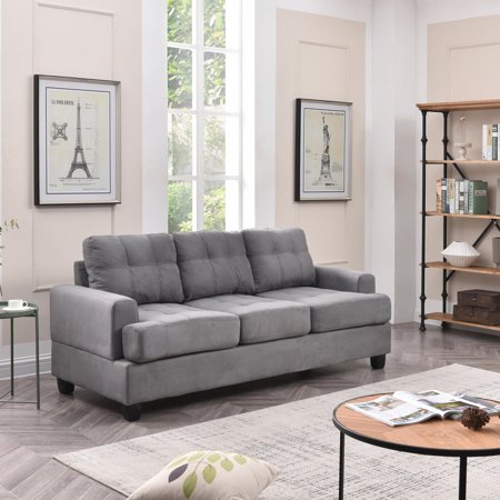 Sandridge G513A-S Transitional Gray Microfiber 3-Seat Sofa with Removable Arms & Backs, Foam Cushions, Kiln Dried Hardwood Frame, EZ Assembly, 79"W