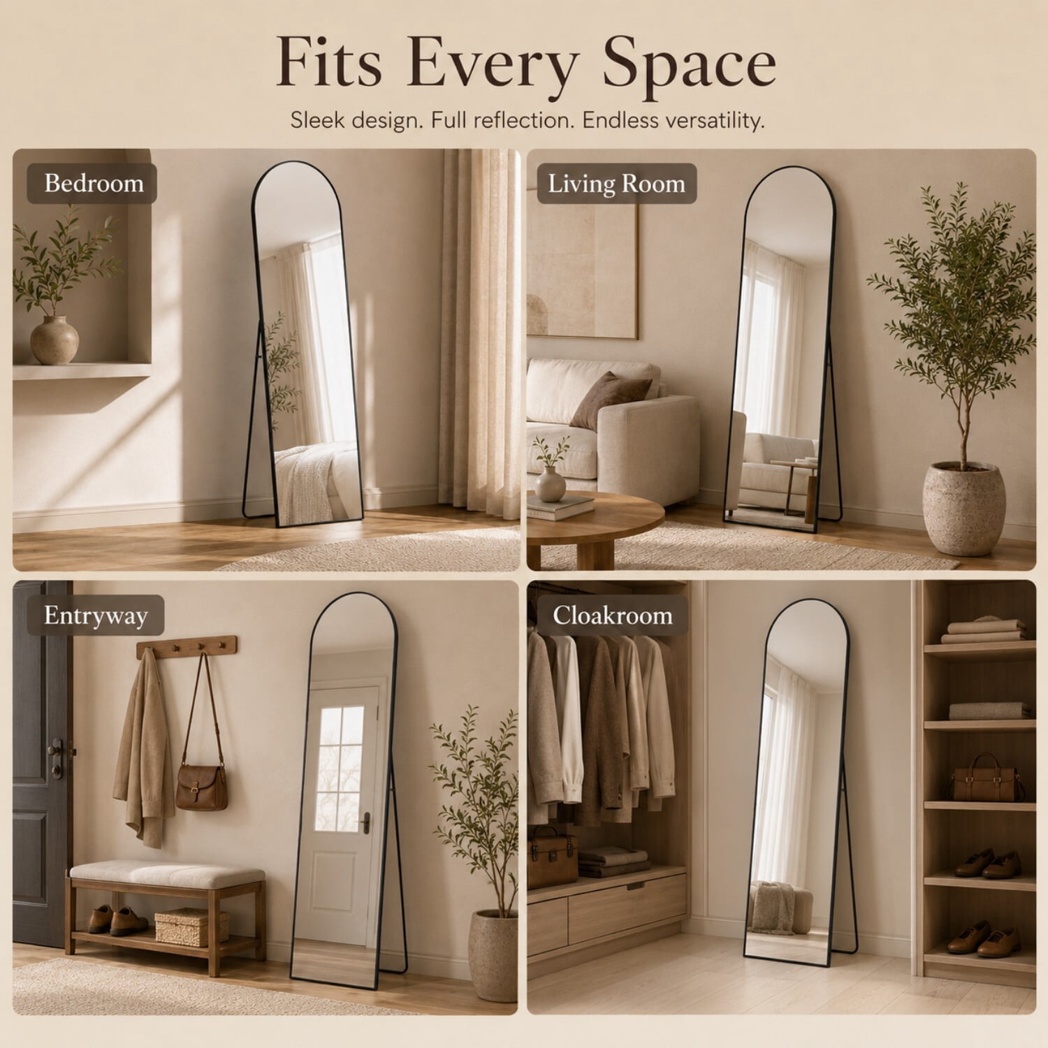 Easy4Home 56"x15" Arched Full Length Mirror Freestanding Full Body Floor Mirror, Black