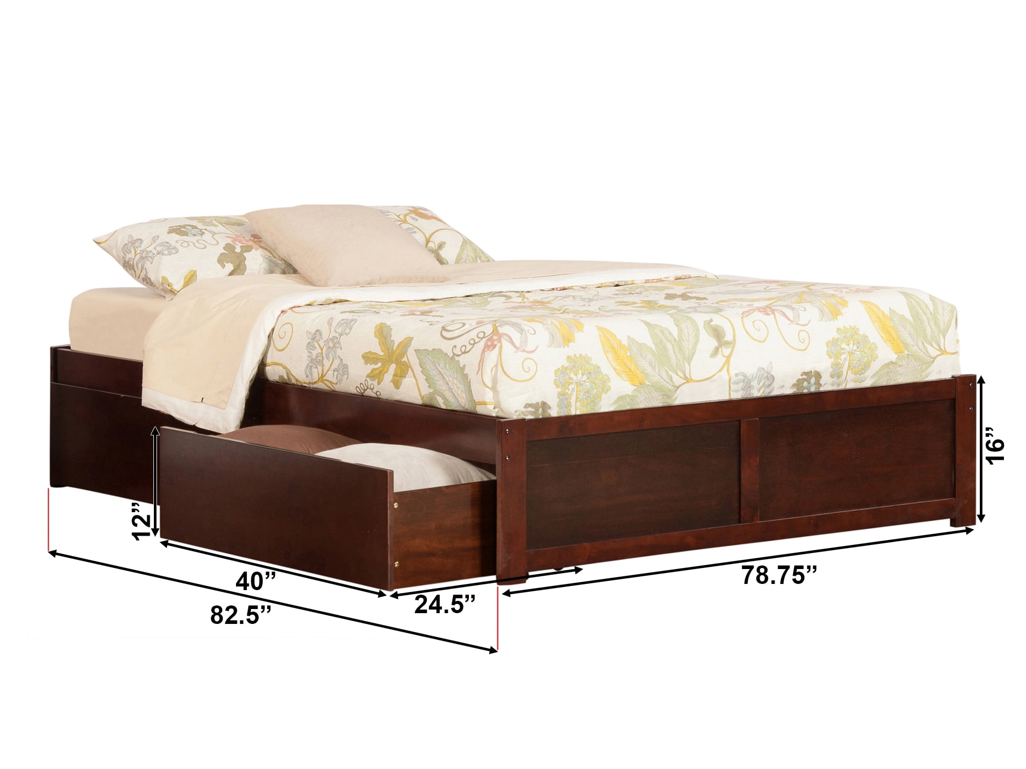 AFI Concord King Solid Wood Platform Bed with Footboard & 2 Storage Drawers, Walnut