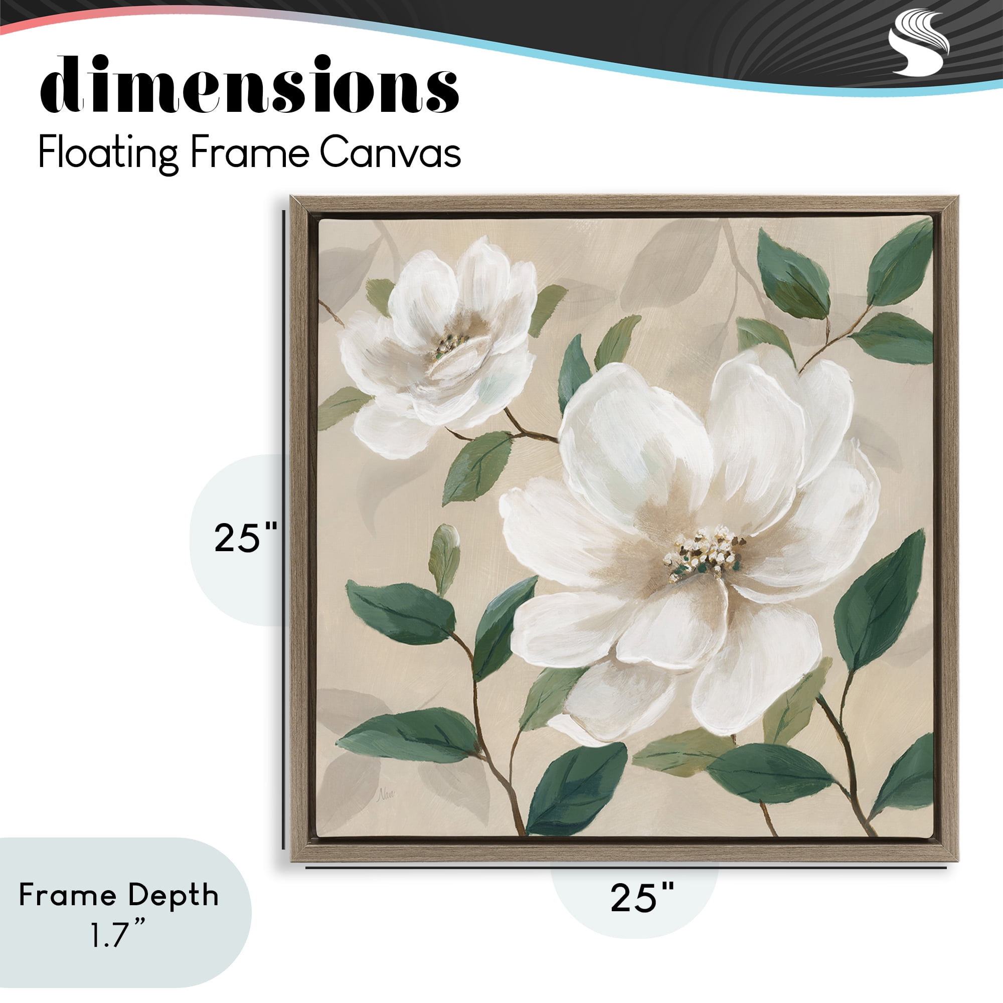 Stupell Industries Serene White Blossom with Leaves Brown Framed Floater Canvas Wall Art, design by Nan