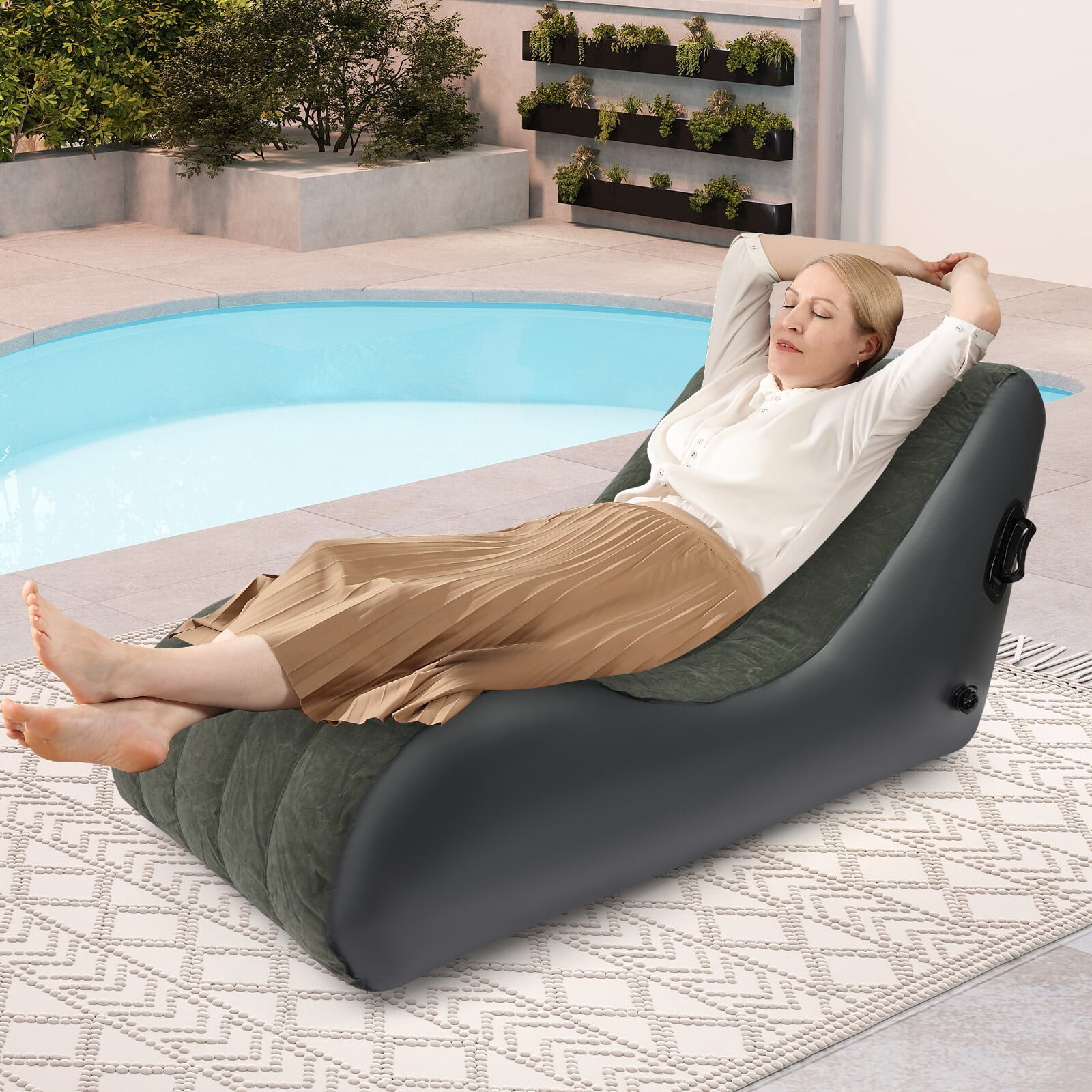 Car SUV Air Bed, Inflatable PVC Flocked Sofa Bed, Portable Foldable Guest Bed for Camping Travel Home, Gray