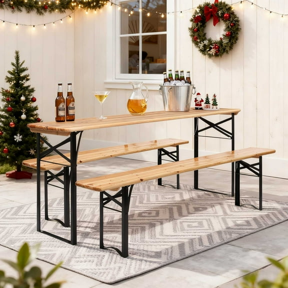 Ktaxon 6' Wooden Outdoor Folding Patio Camping Picnic Table Set with Bench