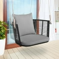 thumbnail image 6 of SAZYY Outdoor Metal Porch Swing, Single Person Hanging Seat w/Woven Rattan Backrest, 2 Sturdy Hanging Ropes, Seat & Back Cushions Included, Heavy-Duty Swing Chair for Front Porch, Backyard, Gray, 6 of 8