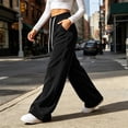 thumbnail image 4 of Sunnin Womens Cotton Corduroy Wide Leg Pants High Waist Contrast Drawstring Side Pockets Casual Lounge Trousers, 4 of 7