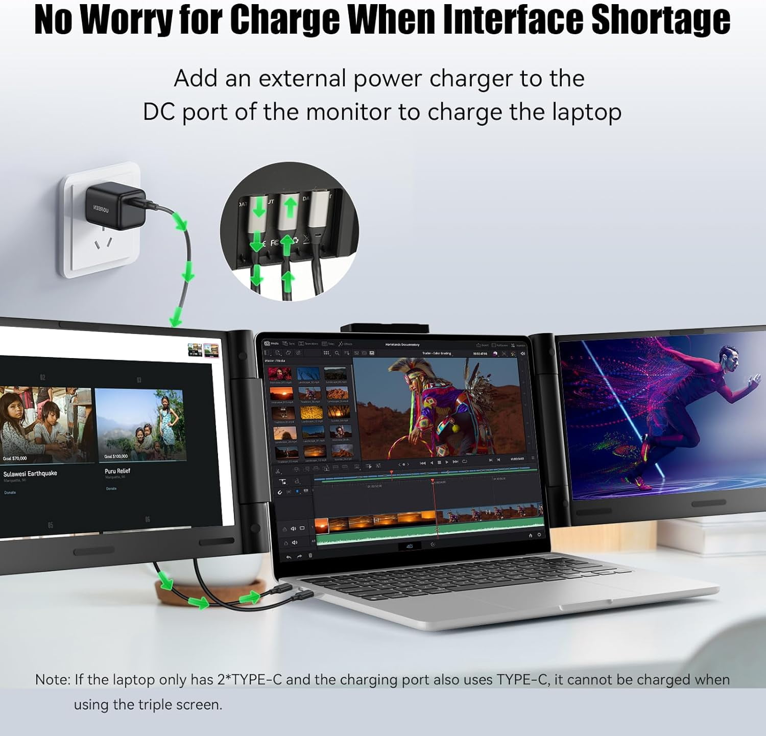 AEEZO 14Inch 1080P IPS Laptop Screen Extender | 280° Rotatable Portable Monitor, Plug & Play, Fits 13-17.3" Laptops, Compatible with Windows/Mac/Android/Chrome(Type-C/USB Interfaces, Requires DP)
