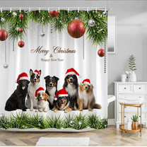 Merry Christmas Shower Curtain, Waterproof Polyester Fabric Xmas Shower Curtain with 12 Hooks Machine Washable Quick Dry for Bathroom Decor 71×71 Inch