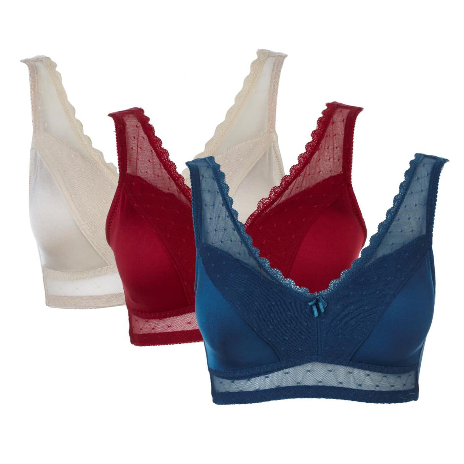 3 Reggiseni Rhonda Shear Mesh Dot Pin-Up Taglia 1X - Imbottiture Rimovibili, Colori Brillanti