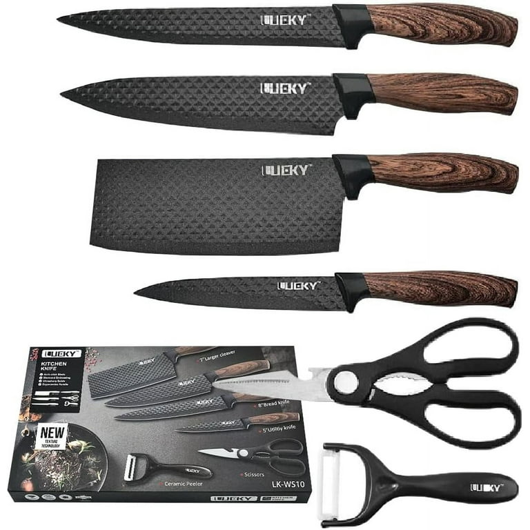 Professional Chef Knife Set 6 Pieces, Black Kitchen Knive Set