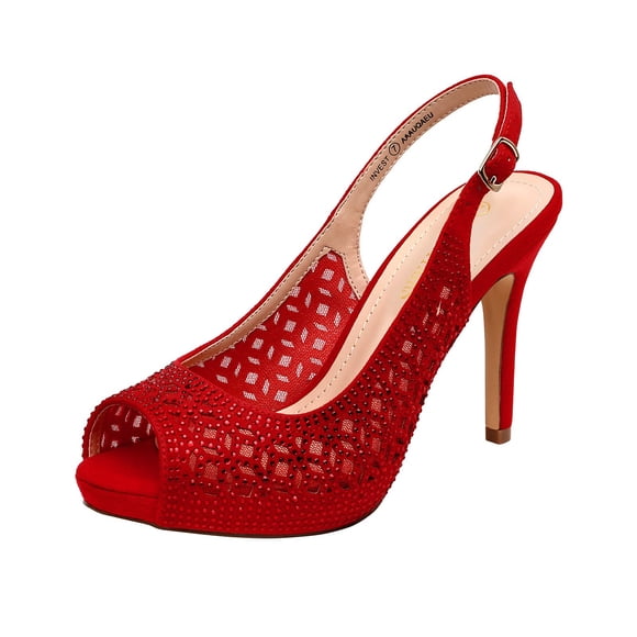 Zapatos de Tacón Alto Plataforma para Mujer DREAM PAIRS en Gamuza Roja Talla 10