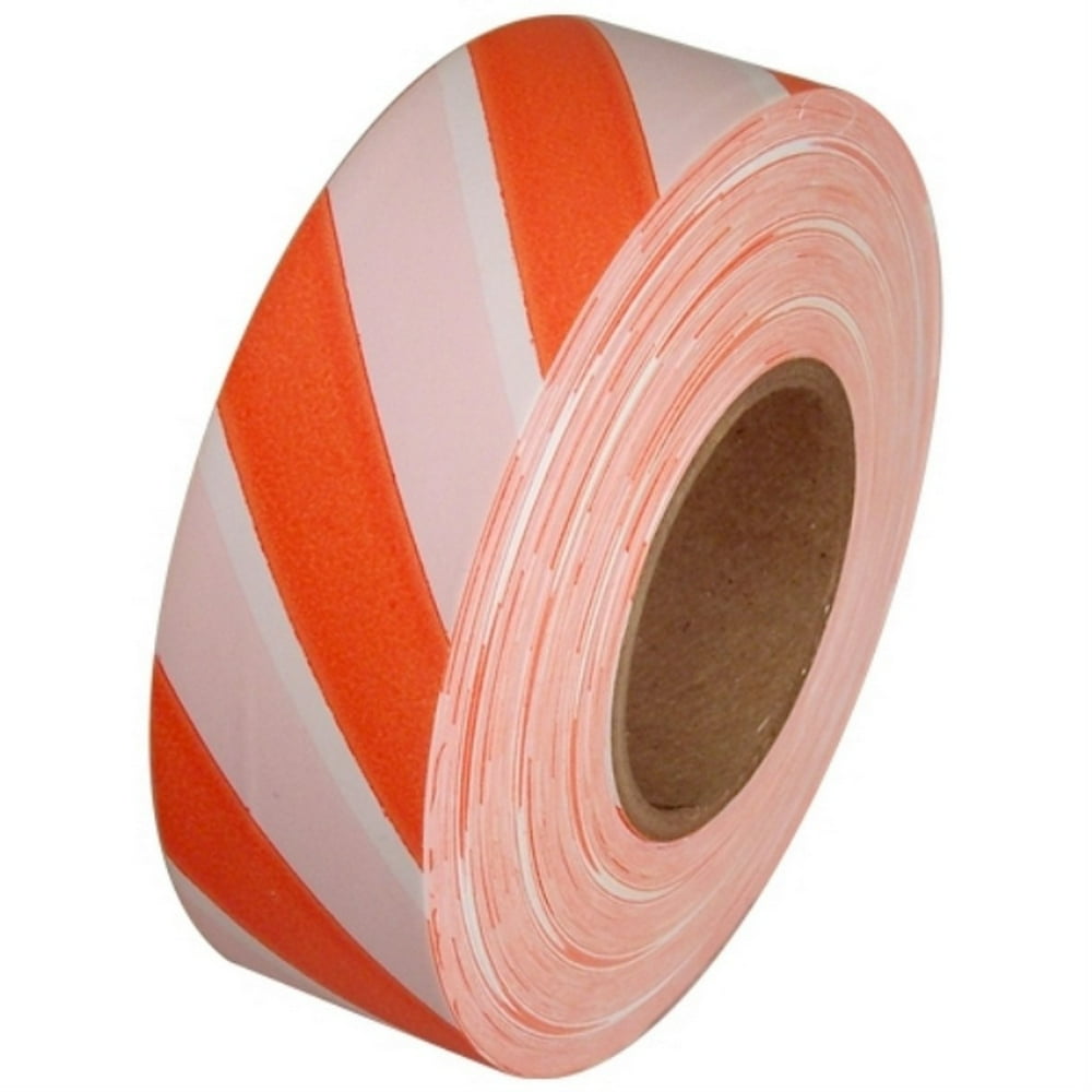 Orange And White Safety Striped Flagging Tape 1 3/16" X 300 Ft Roll Non
