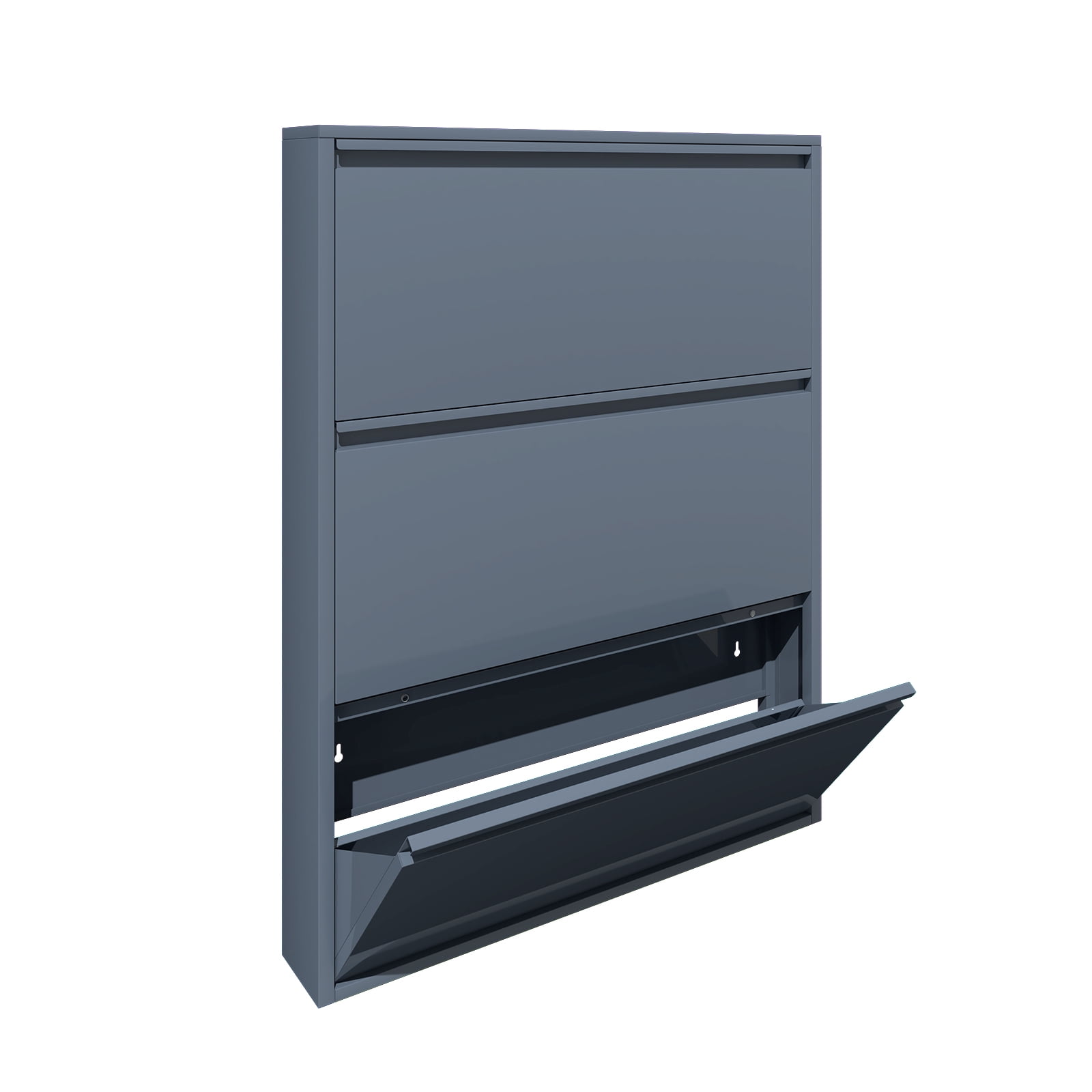 Metal Shoe Cabinet with 3 Flip Drawers, Wall Mounted Shoe Organizer, Narrow Slim Hidden Shoe Rack for Entryway,Blue