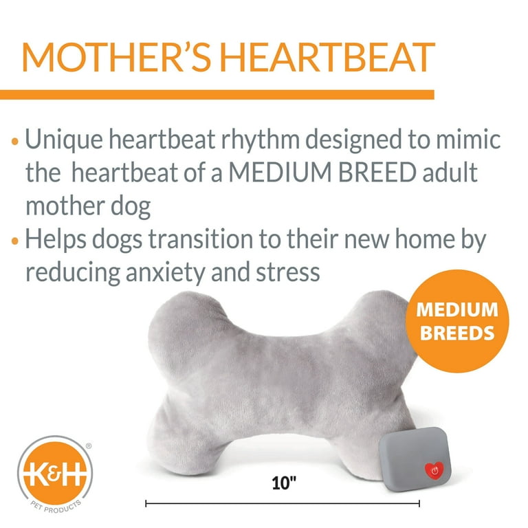 K H Pet Products Mother s Heartbeat Calming Dog Toy Bone Pillow Gray Medium Breed Heartbeat 10 Inch