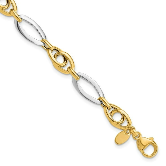 Diamond2Deal 14K Bracelet à Maillons Fantaisie en Or Bicolore 7.75 Pouces pour Femmes