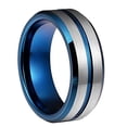 thumbnail image 2 of Wedding Rings For Men or Women 8mm Gray Tungsten Band w Blue Groove Line, 2 of 5