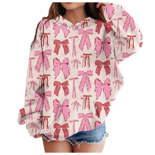 Hfolob Chandail à Capuche pour Filles Imprimé Graphique Lettre Chandail Manches Longues Décontracté Doux